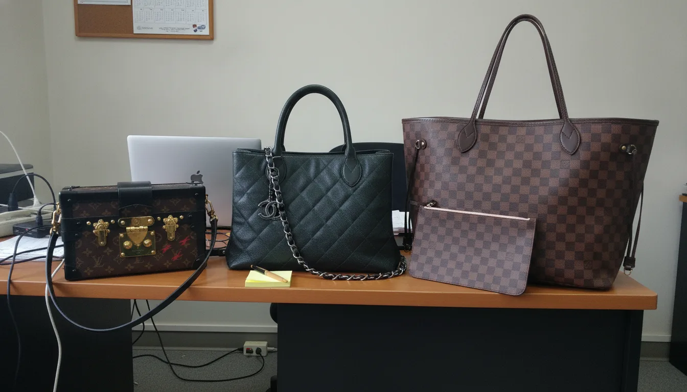 This morning’s intake at samedaid HQ — a Petite Malle, a quilted tote, and a Damier Neverfull