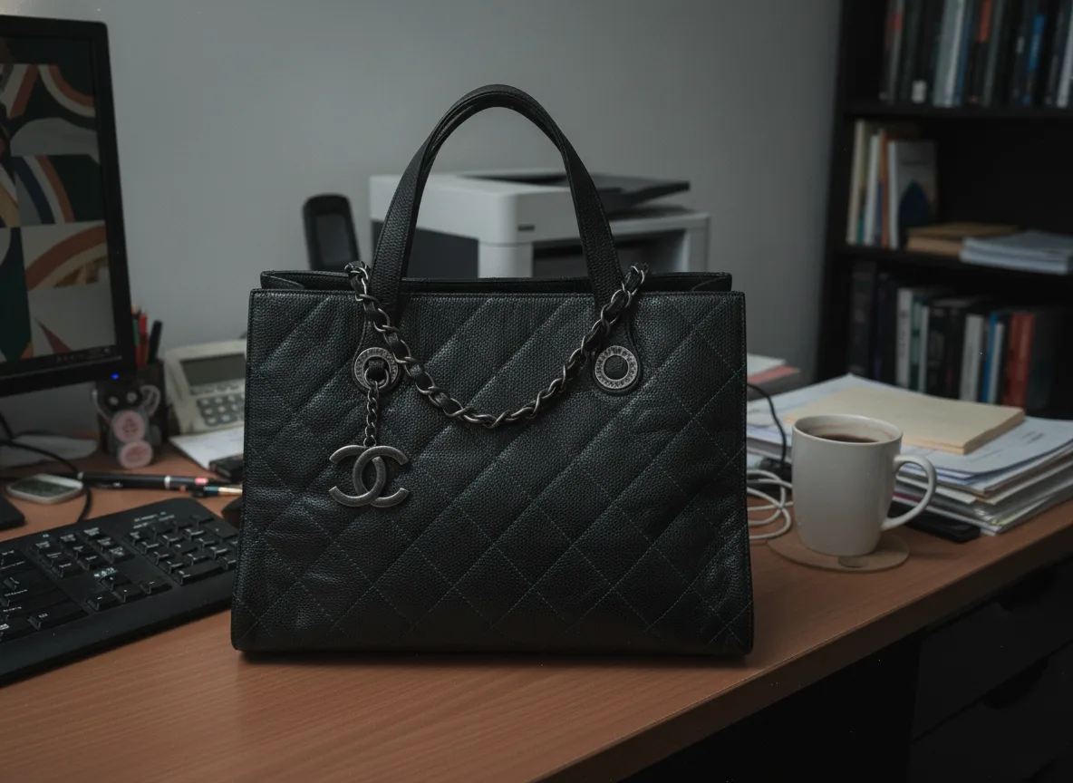 A black quilted Chanel tote under review at samedaid HQ